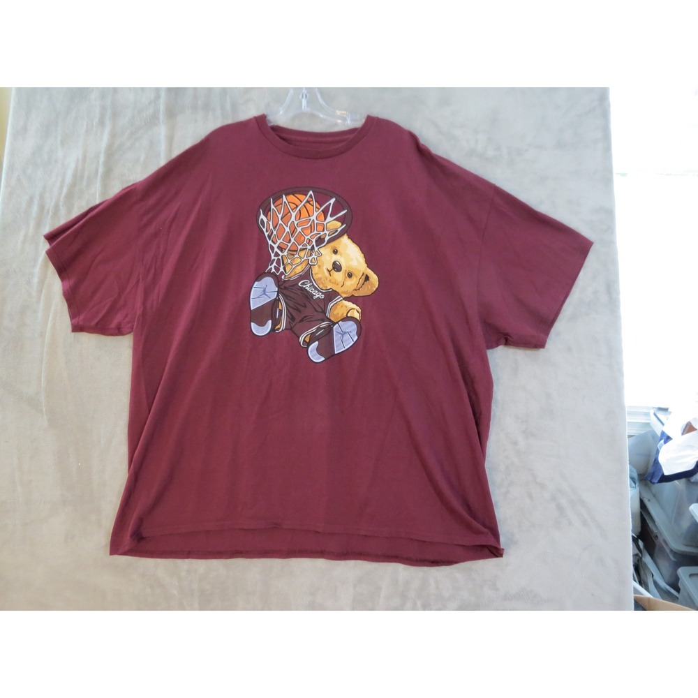 Basketball Bear Shirt Mens 3XL Burgundy Graphic T-Shirt Short Sleeve Relaxed Fit